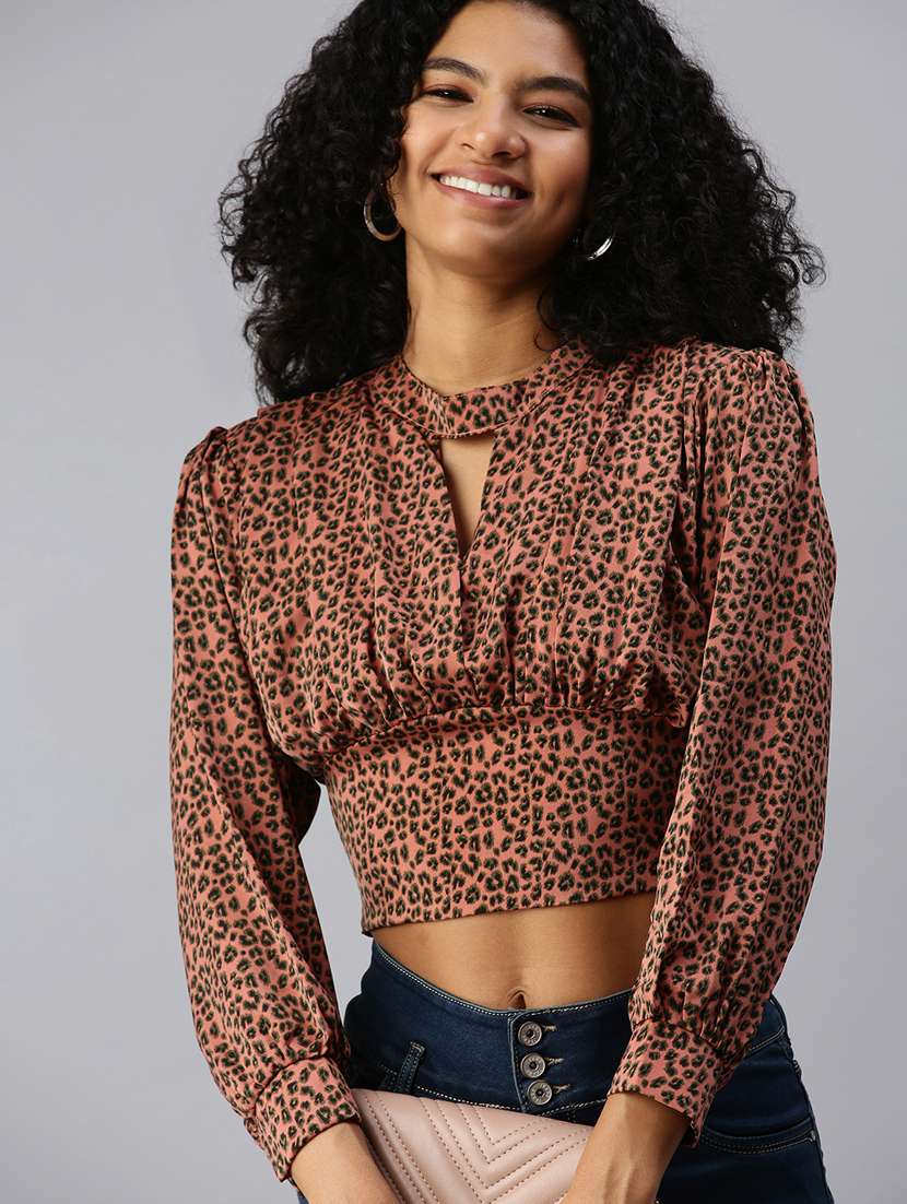 women's crop key hole neck top
