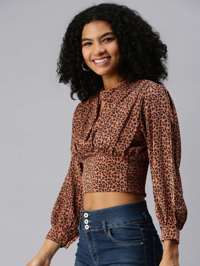 women's crop key hole neck top - 18337171 -  Standard Image - 1