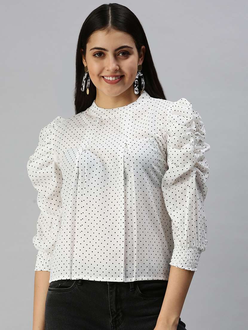women's ruffle crew neck top