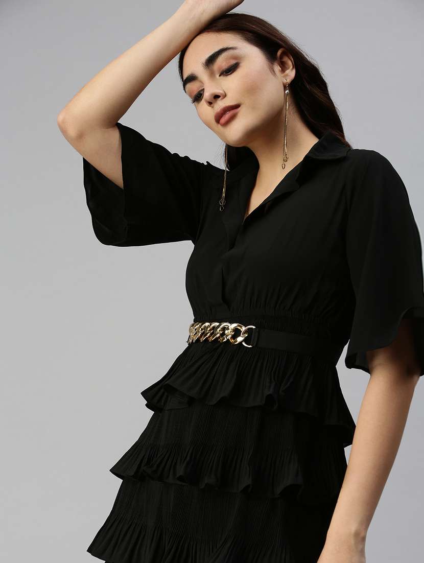 bell sleeved solid tiered  dress - 18337312 -  Standard Image - 1