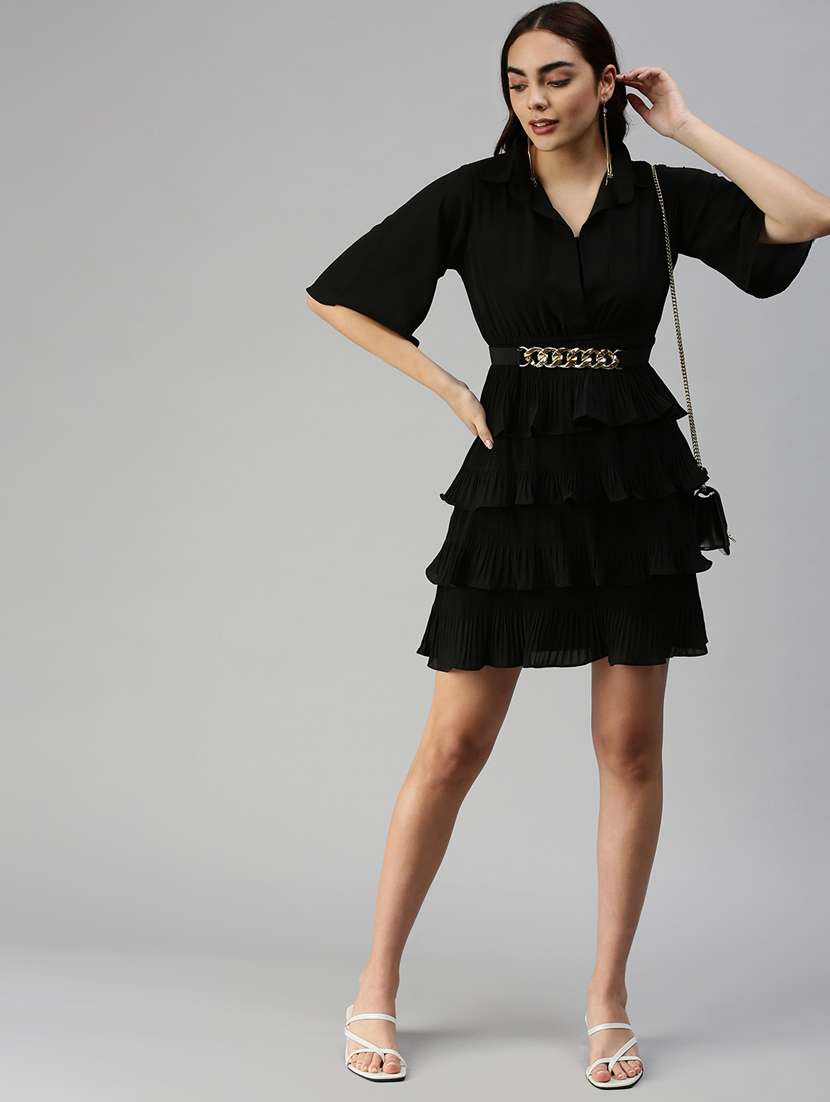 bell sleeved solid tiered  dress - 18337312 -  Standard Image - 4