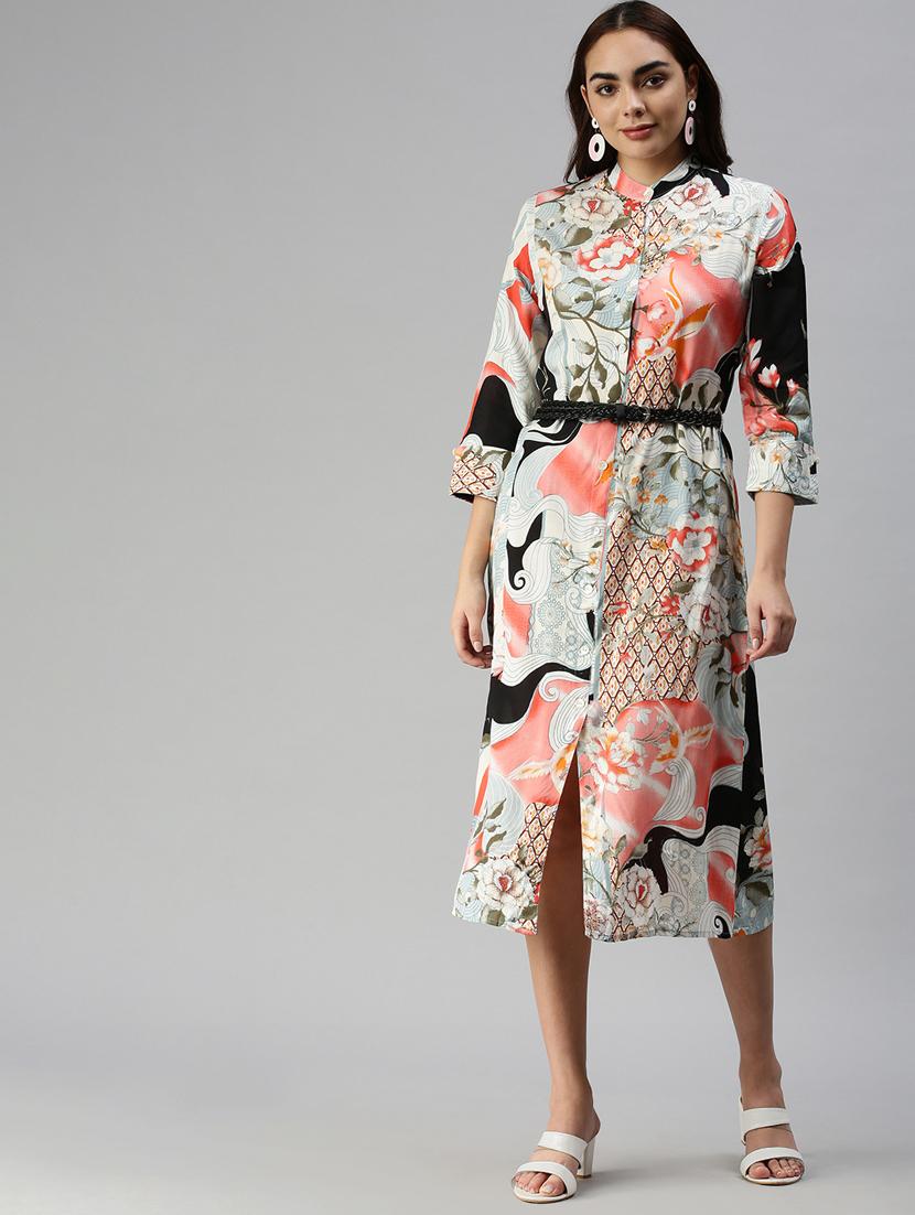 mandarin neck floral shirt dress - 18337326 -  Standard Image - 1