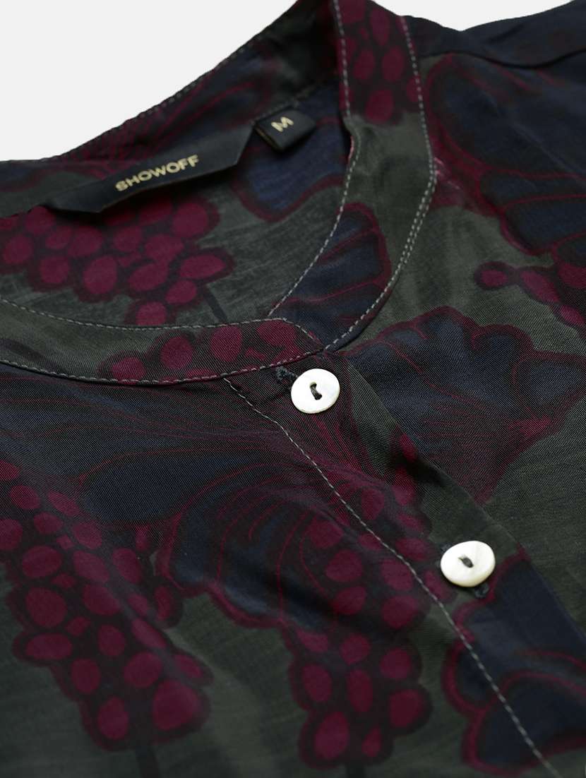 mandarin neck printed flared dress - 18337329 -  Standard Image - 6