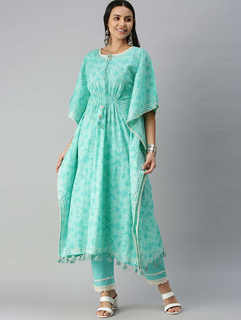 women sea green geometric print kaftan set - 18338292 - Standard Image - 1