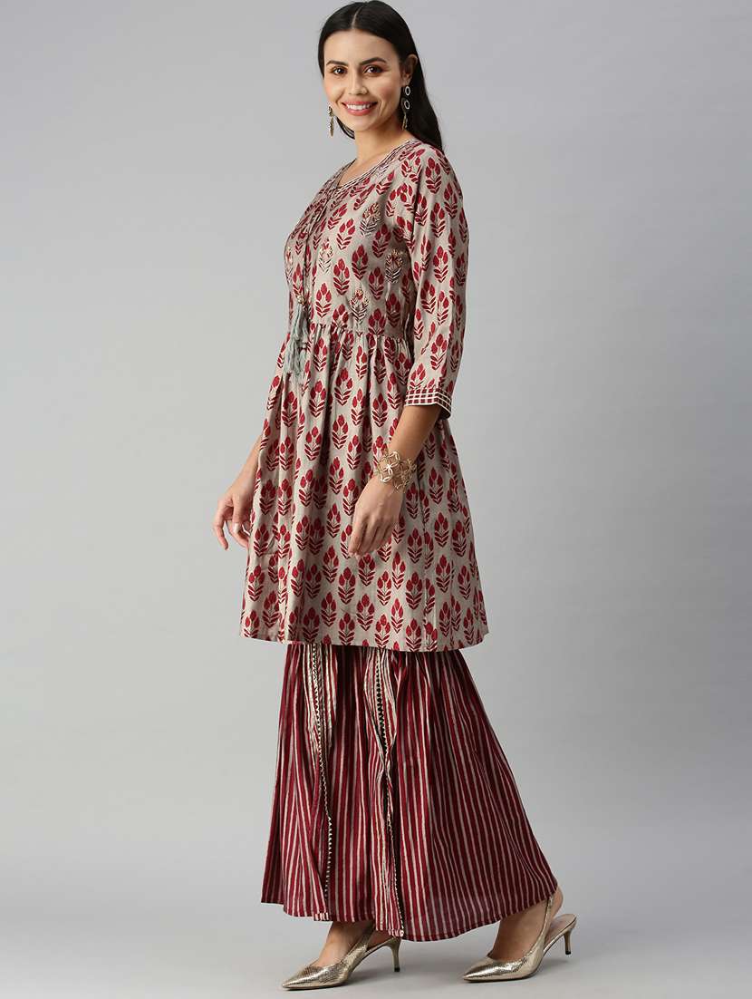 women printed kurta sharara set with dupatta - 18338297 -  Standard Image - 1