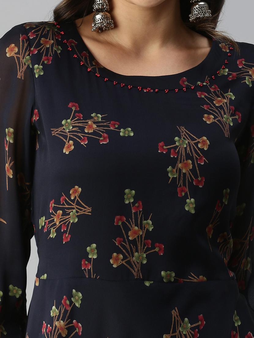navy printed a-line kurti - 18338326 - Standard Image - 4