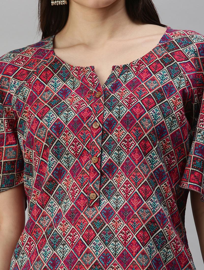 multi colored printed straight kurti - 18338331 - Standard Image - 4