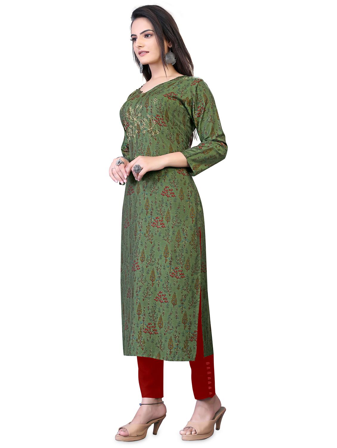 green floral straight kurta - 18338455 - Standard Image - 1