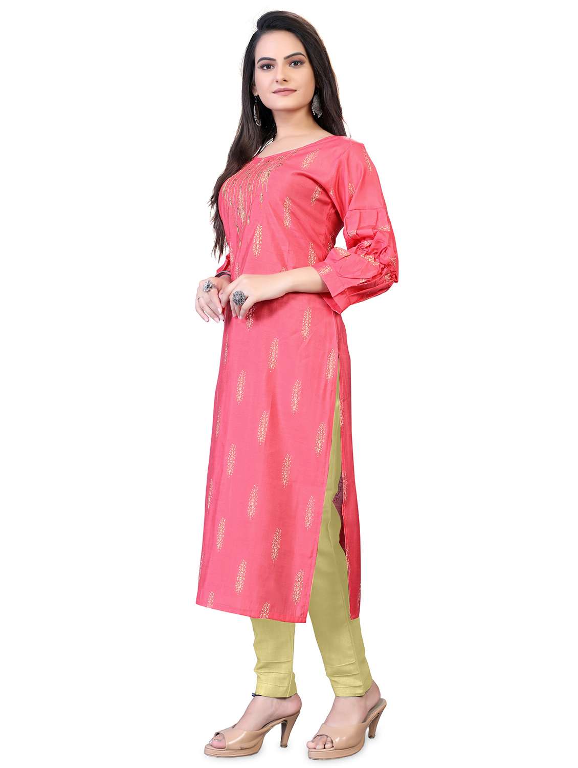 pink floral straight kurta - 18338457 -  Standard Image - 1