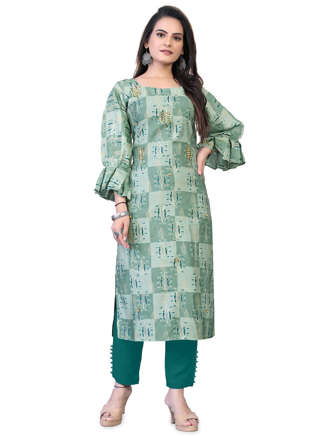 green floral straight kurta - 18338458 - Zoom Image - 0
