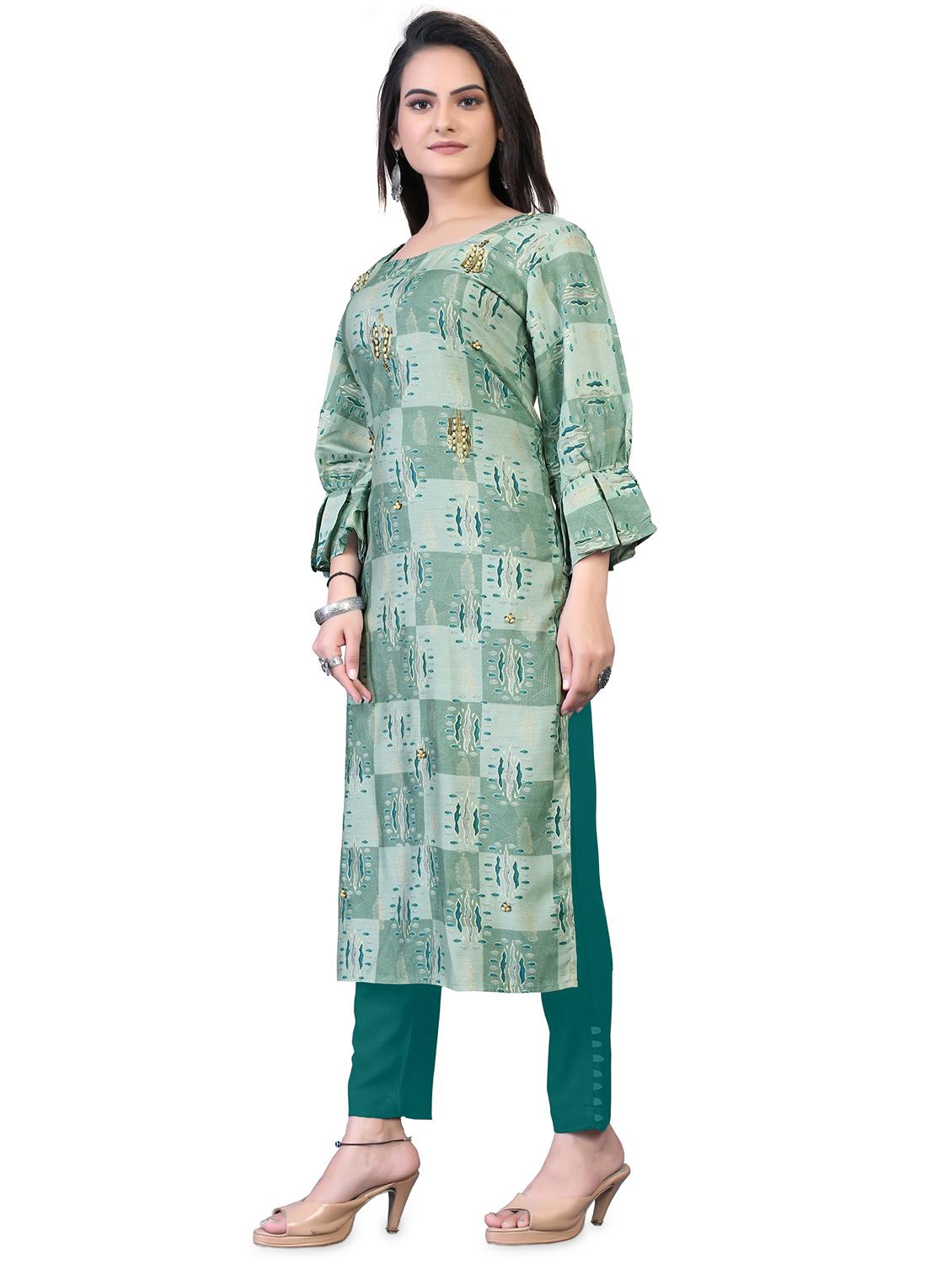 green floral straight kurta - 18338458 - Standard Image - 1