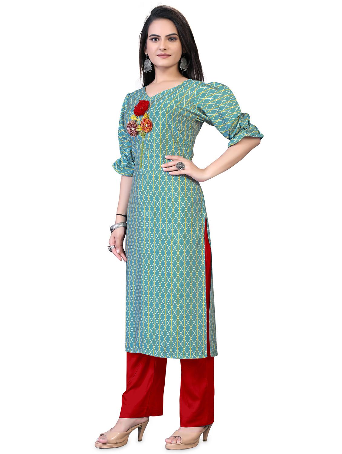 blue printed straight kurta - 18338459 -  Standard Image - 1