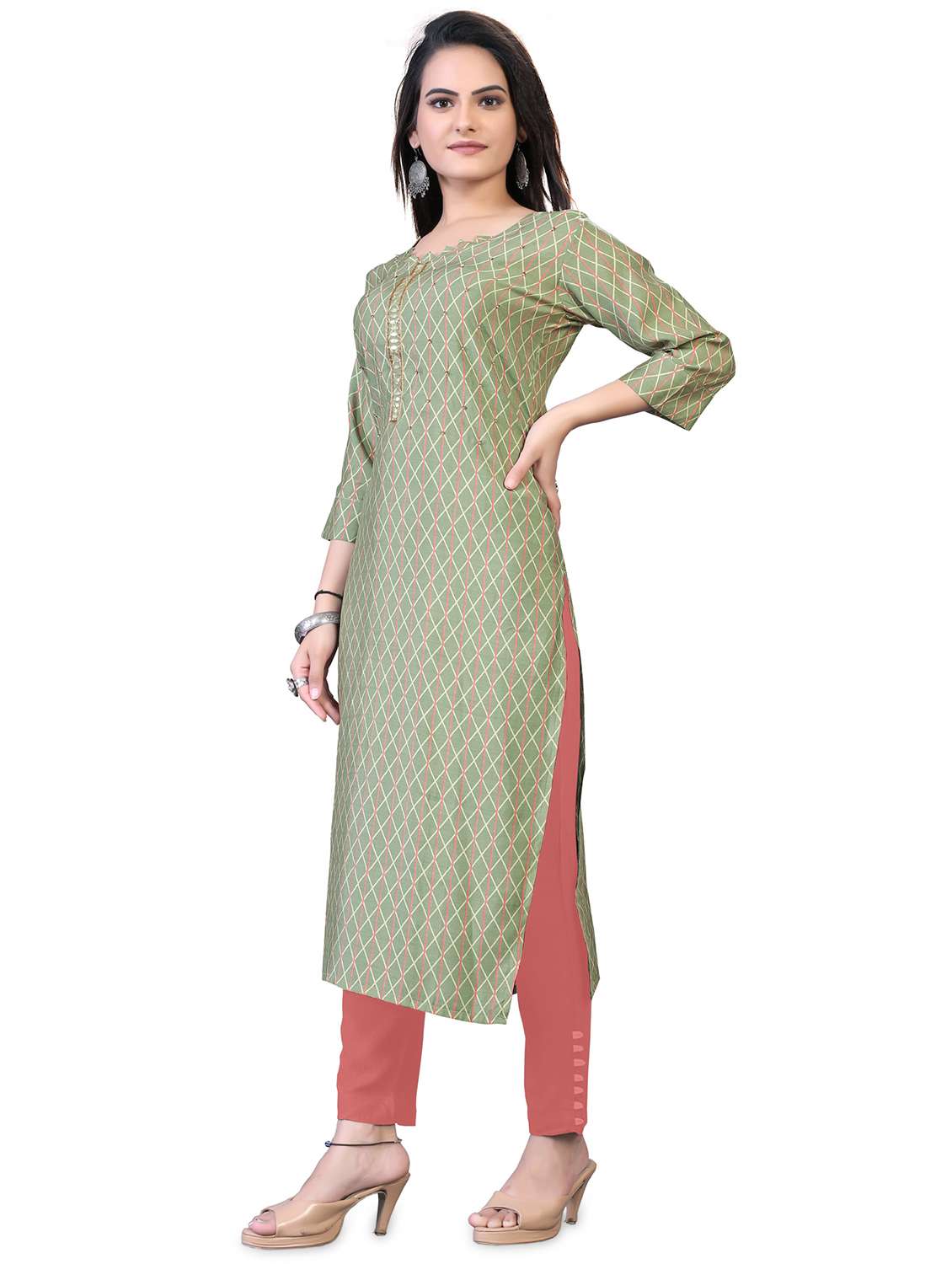peach printed straight kurta - 18338461 -  Standard Image - 1