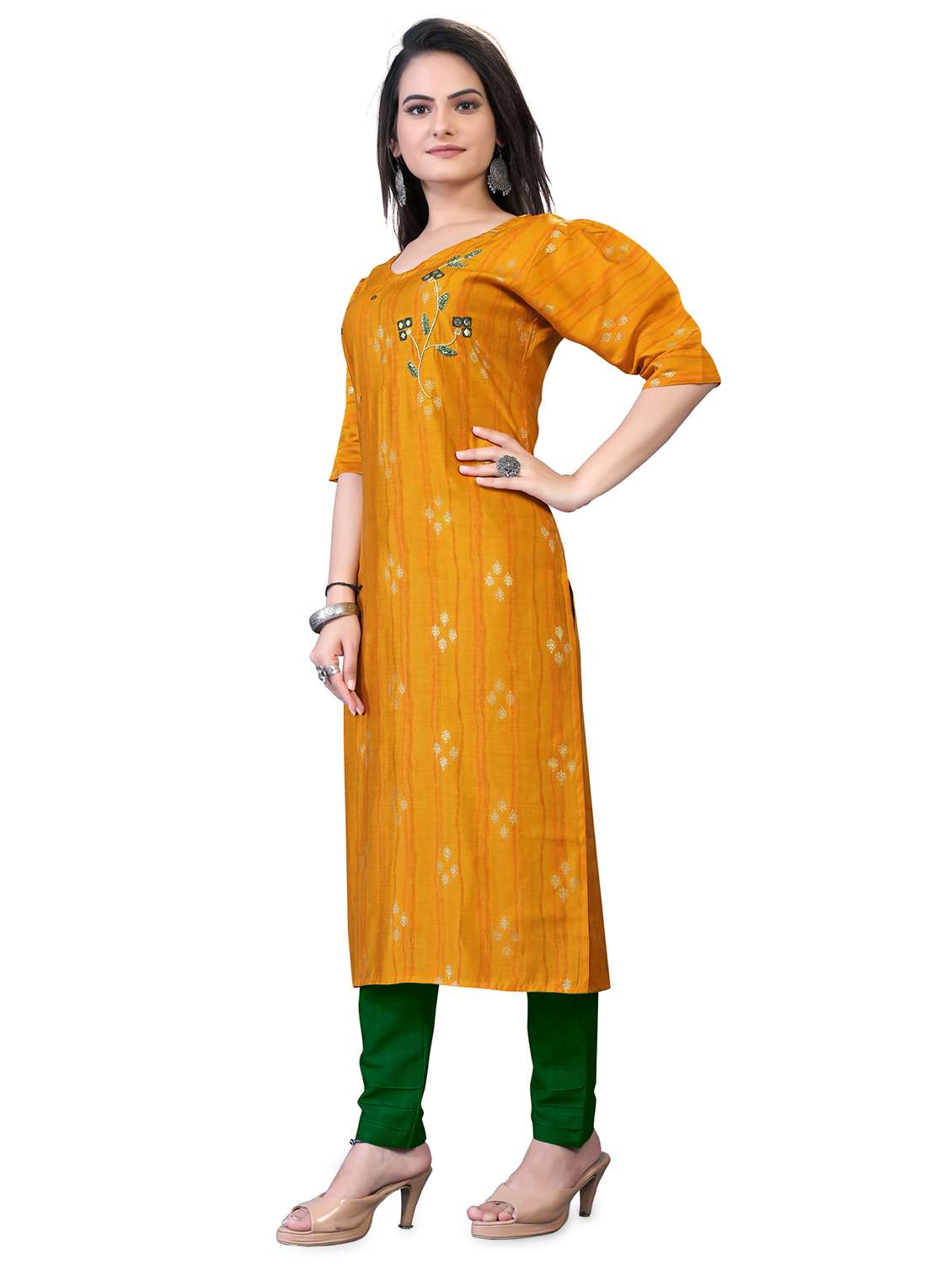 mustard printed straight kurta - 18338462 -  Standard Image - 1