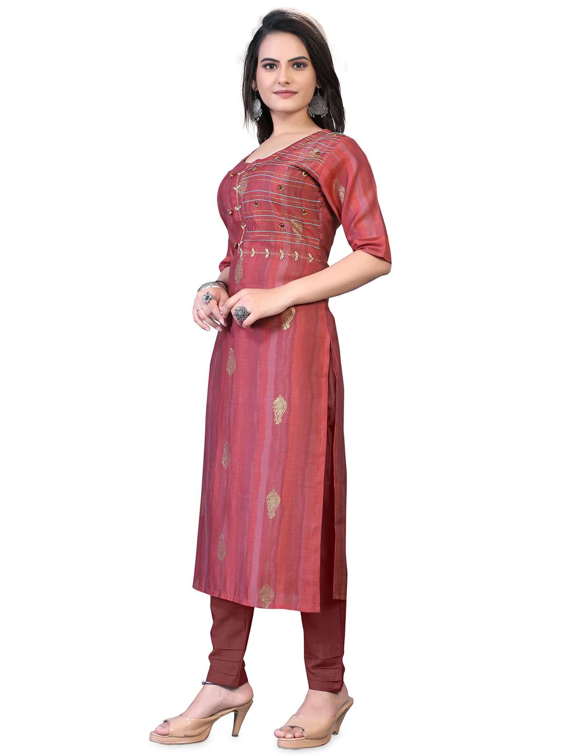 peach printed straight kurta - 18338463 -  Standard Image - 1