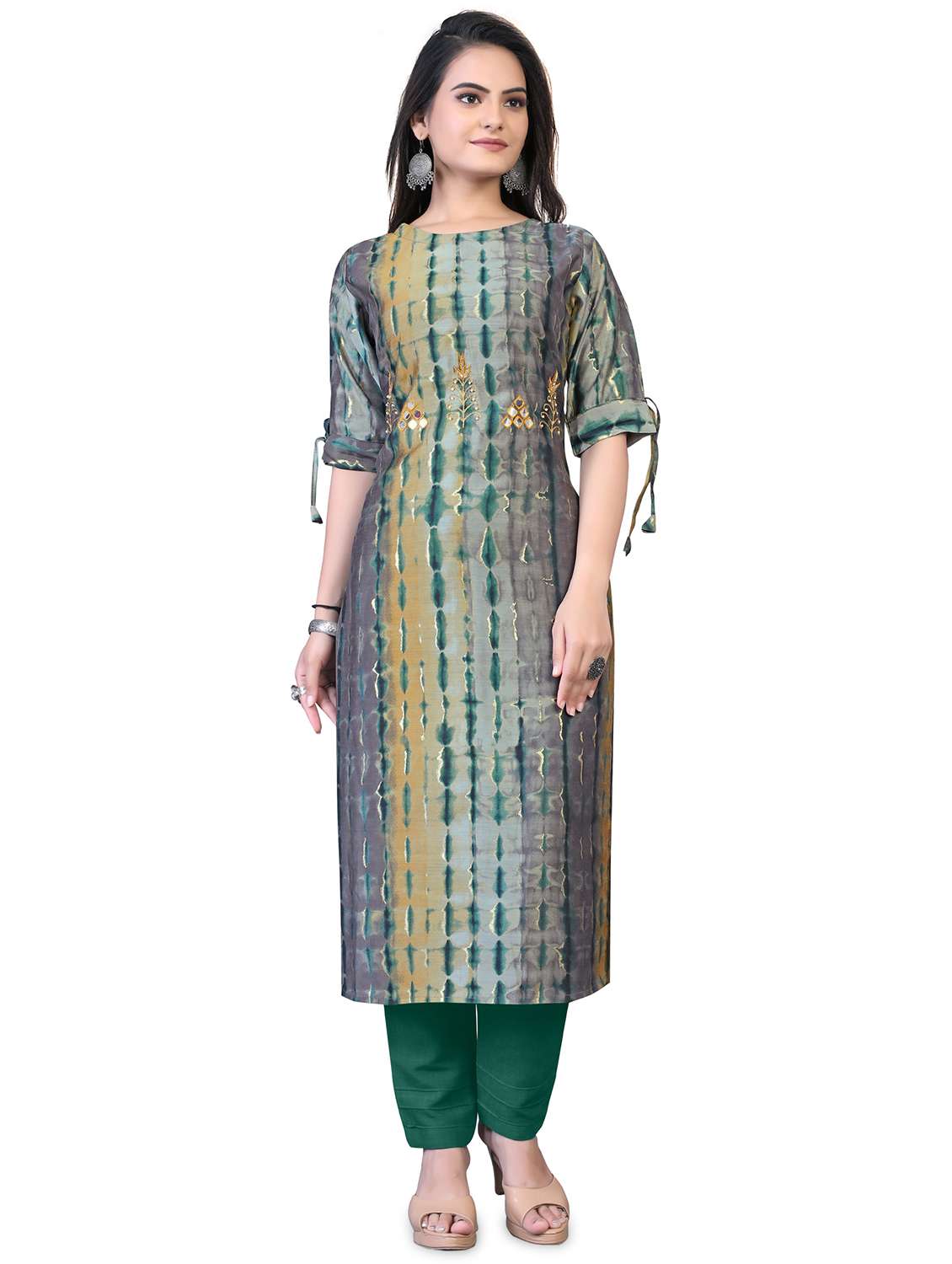 grey printed straight kurta