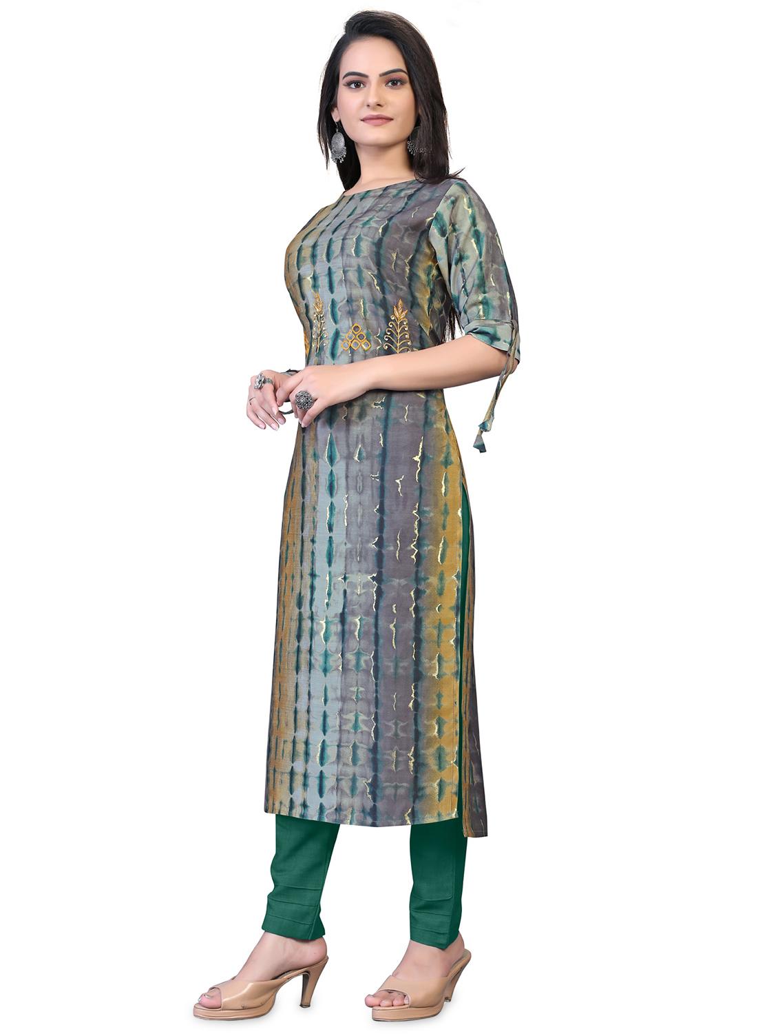 grey printed straight kurta - 18338464 - Standard Image - 1