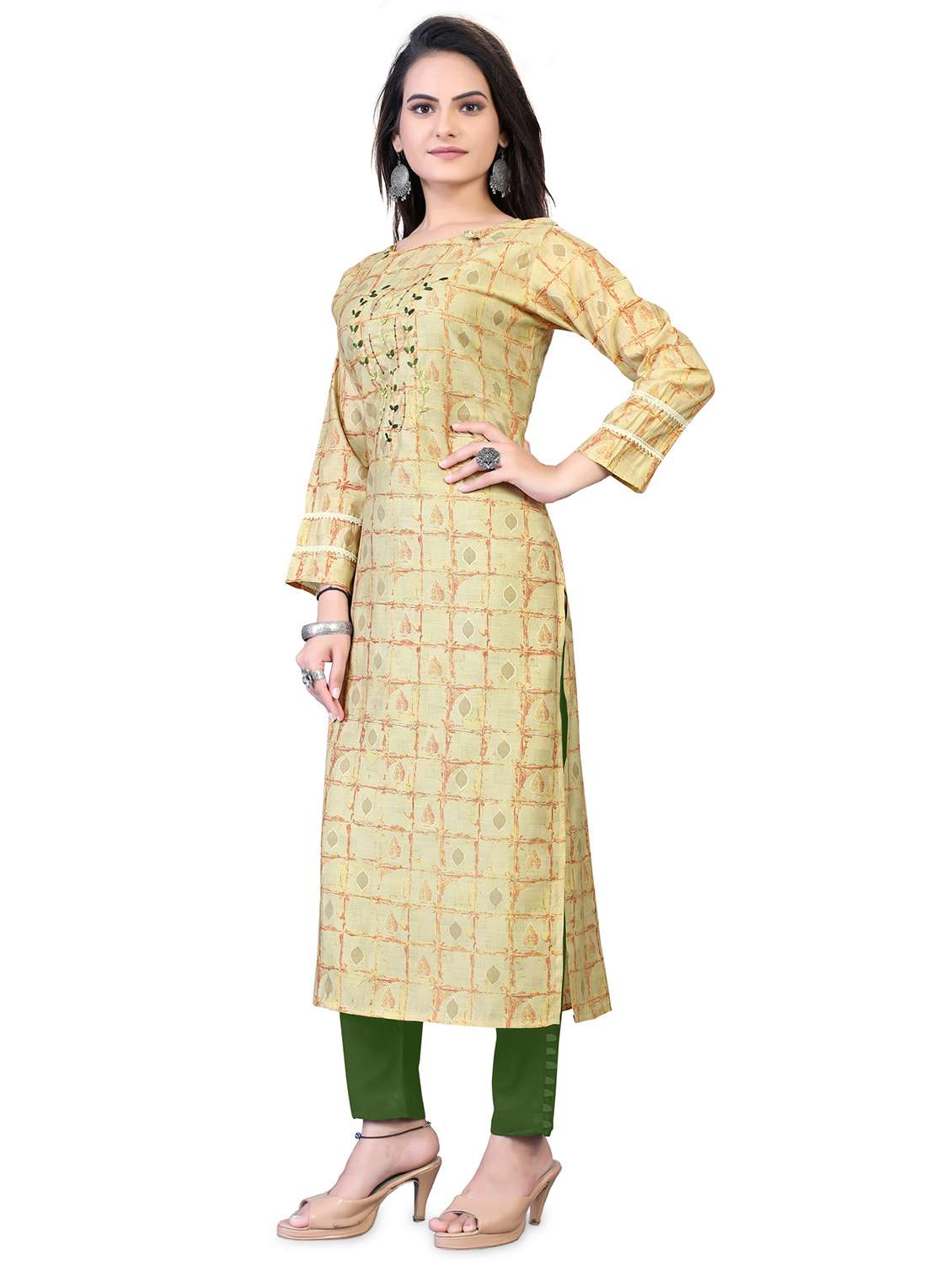 mustard printed straight kurta - 18338465 -  Standard Image - 1