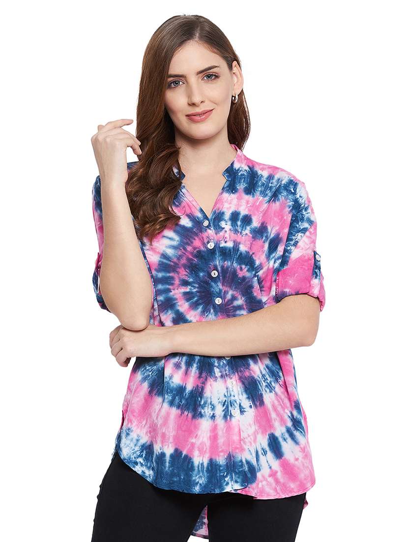 mandarin neck printed shirt - 18338524 - Zoom Image - 0