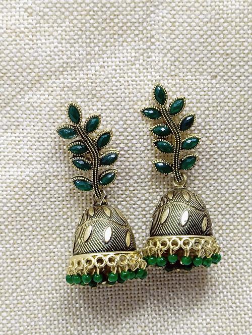 green brass jhumka earring - 18338971 - Standard Image - 0