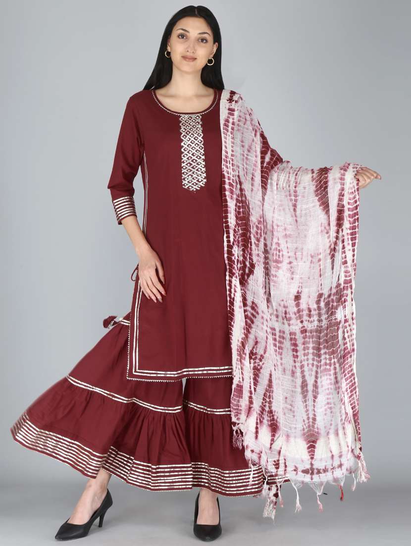 embellished kurta sharara suit set