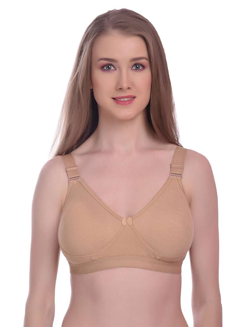 beige solid regular bra