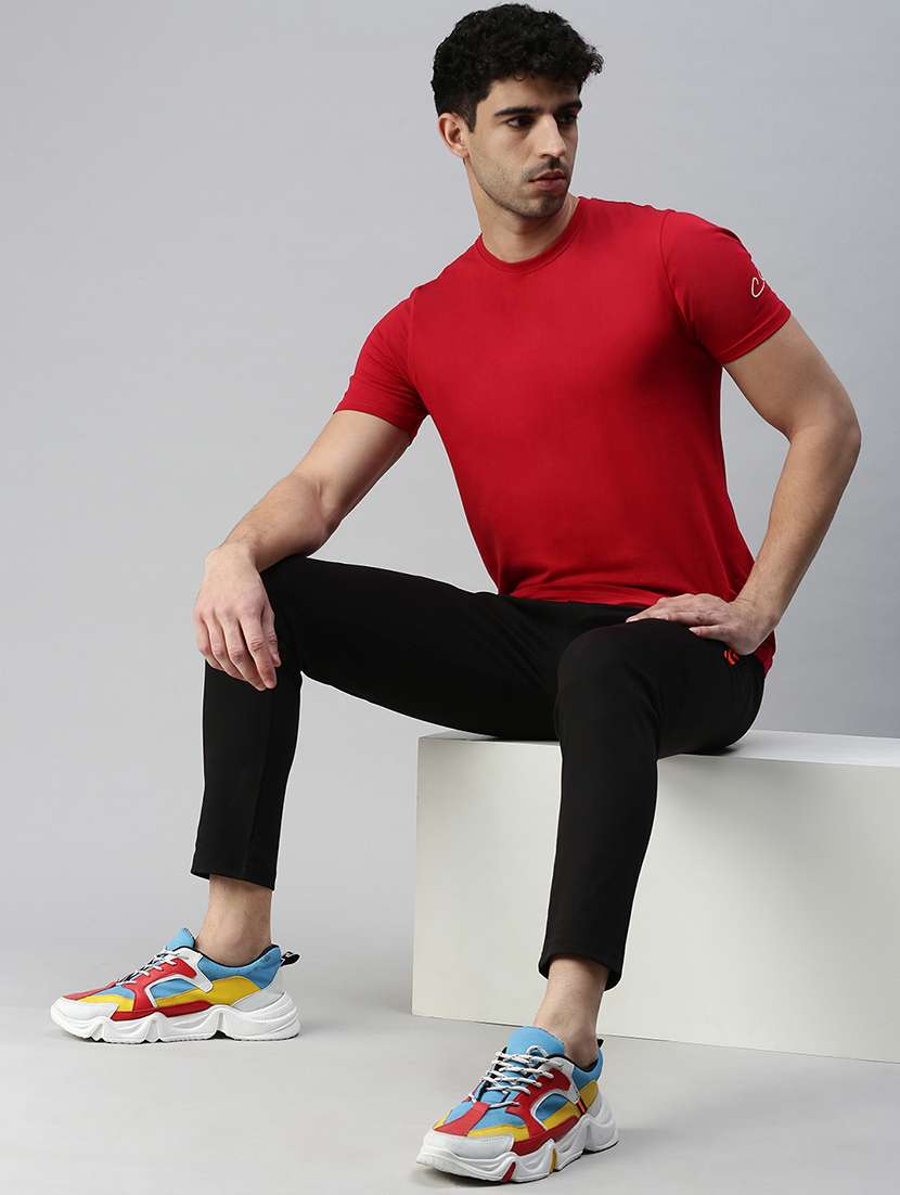 Black Solid Full Length Track Pant