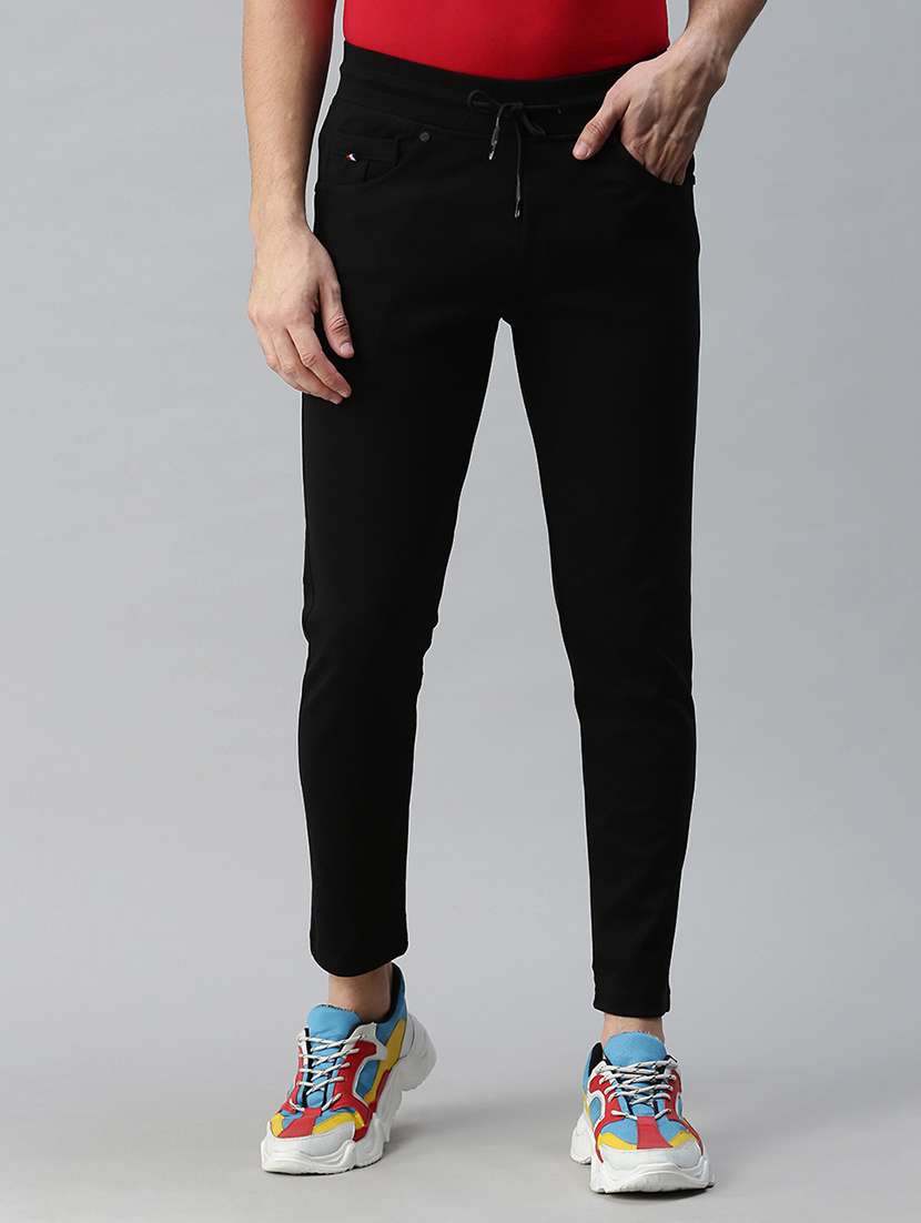 black solid full length track pant