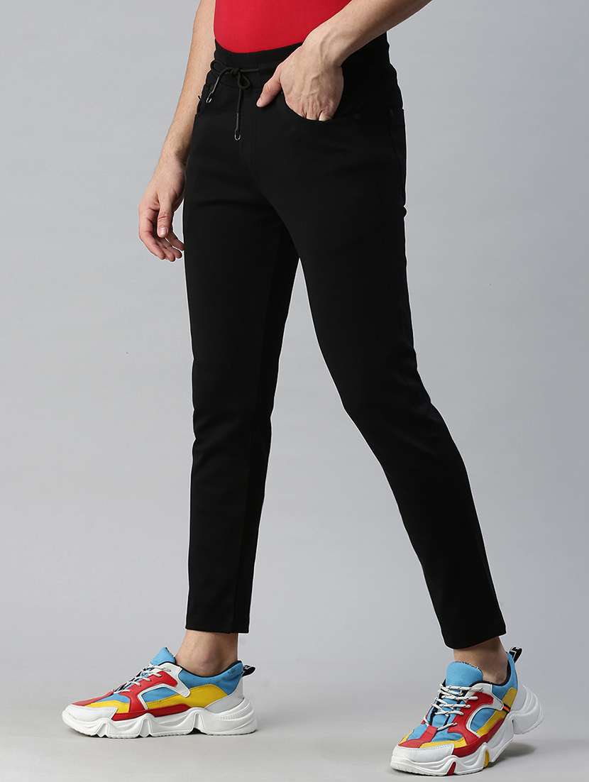black solid full length track pant - 18339898 -  Standard Image - 1