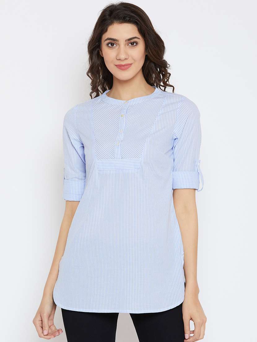 mandarin neck striped tunic