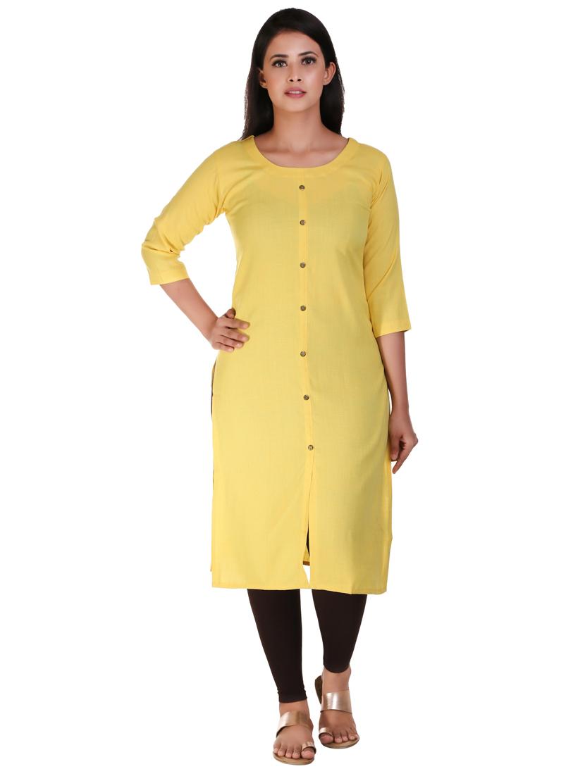 yellow solid straight kurta - 18340906 - Standard Image - 1