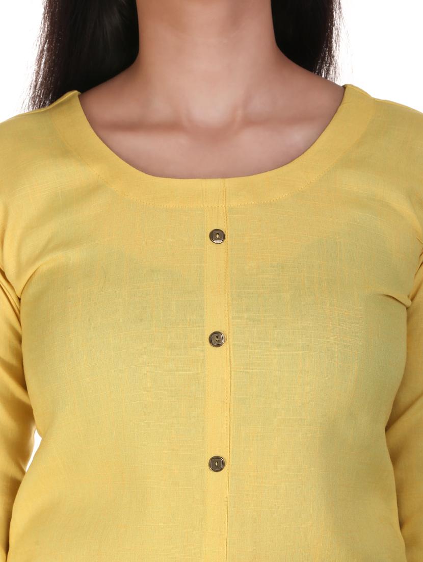 yellow solid straight kurta - 18340906 - Standard Image - 4
