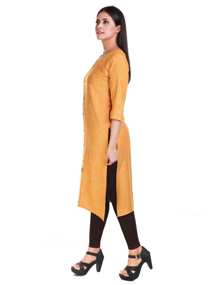 orange solid straight kurta - 18340910 - Standard Image - 1