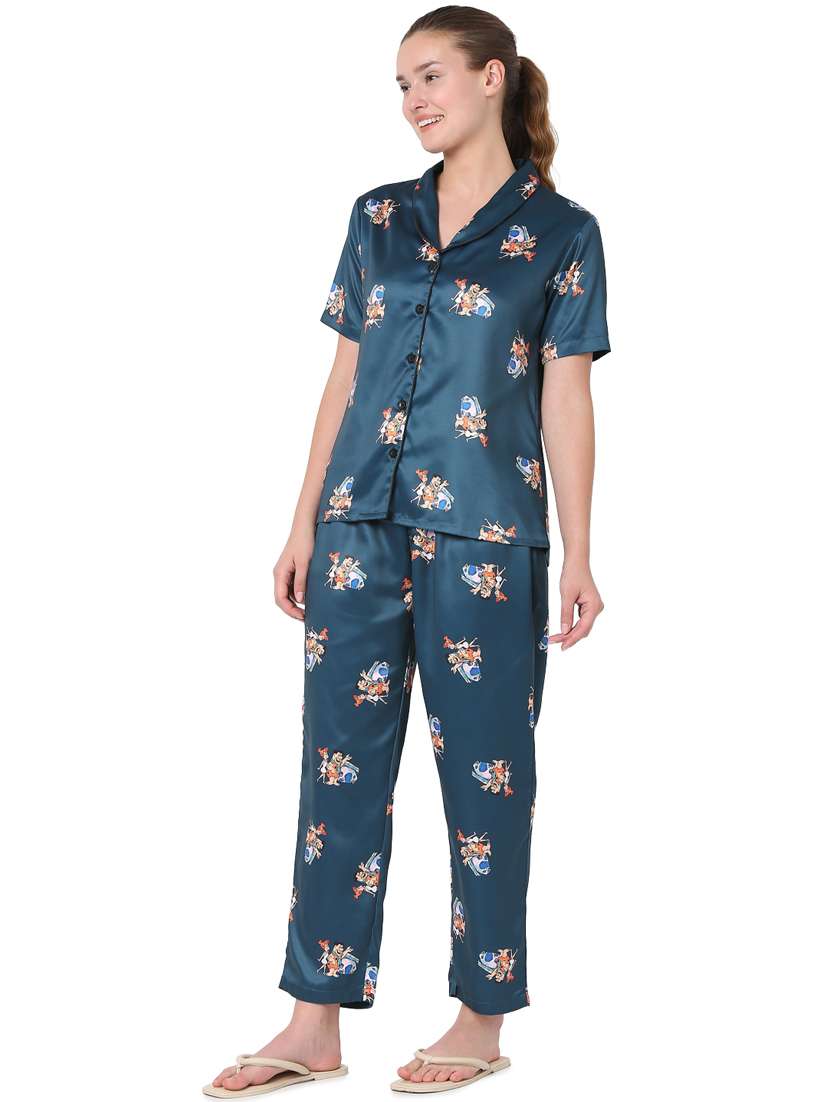 shirt collar printed nightwear pajama set - 18340935 -  Standard Image - 1