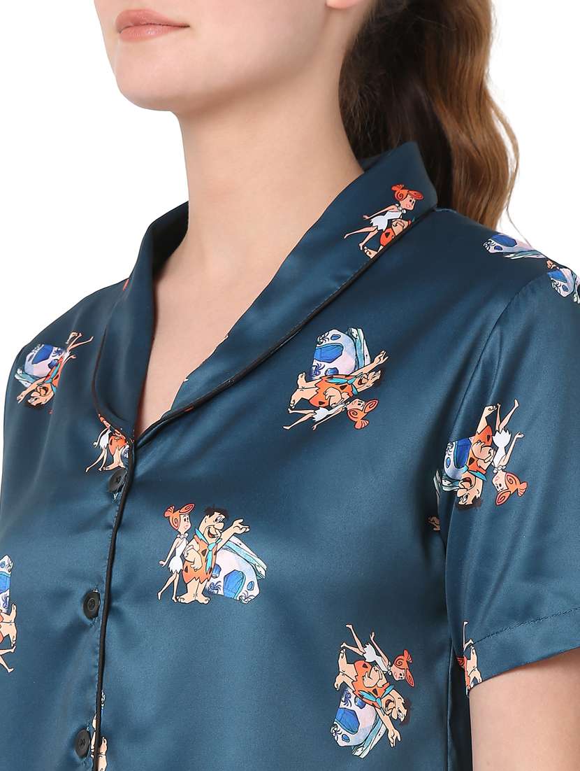 shirt collar printed nightwear pajama set - 18340935 -  Standard Image - 4