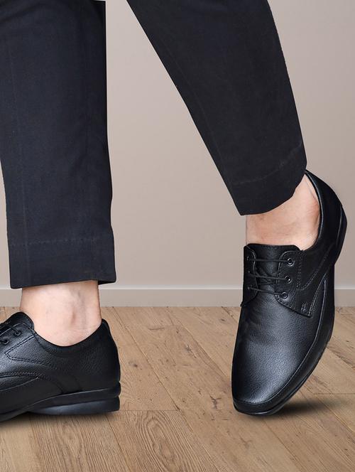 black leatherette laceup derbies - 18341019 - Standard Image - 0