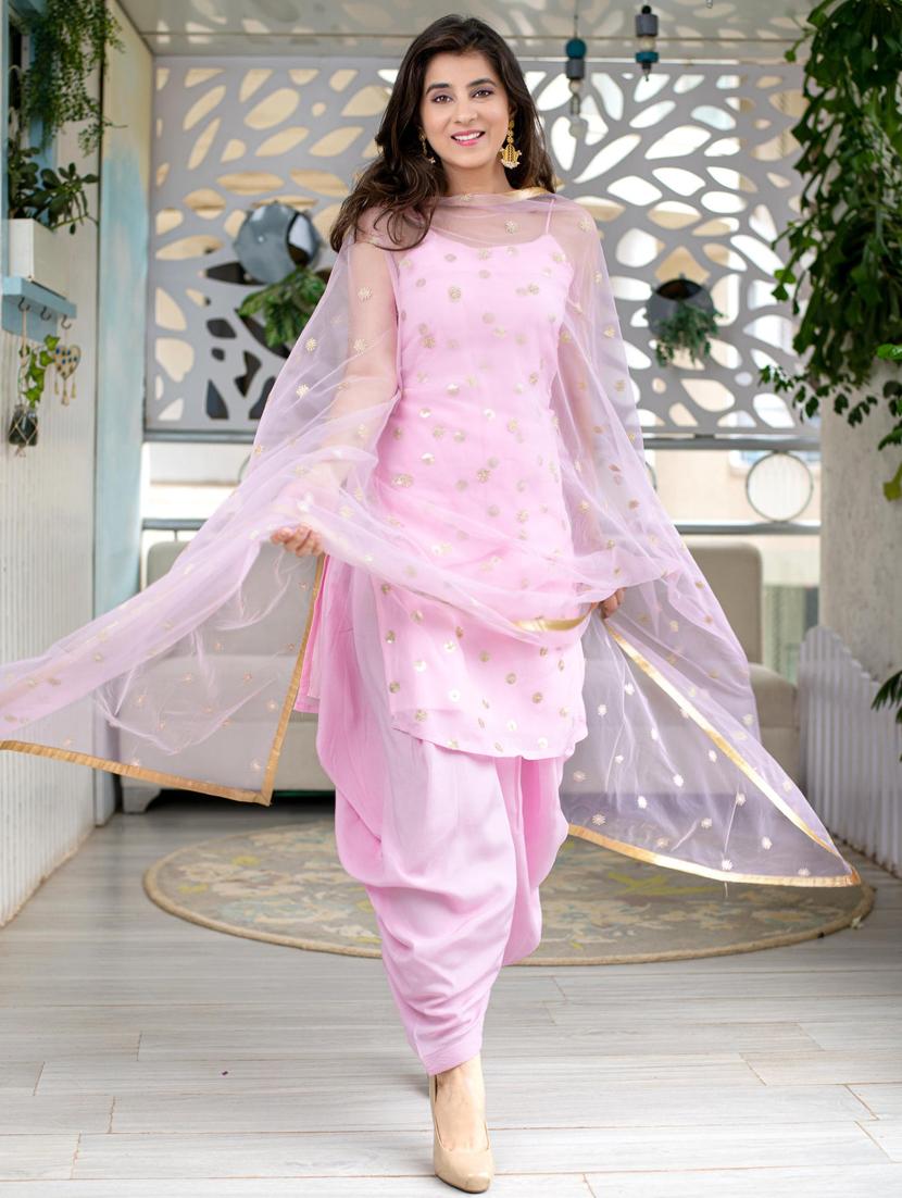 rosewater sequined semi-stitched salwar suit set 