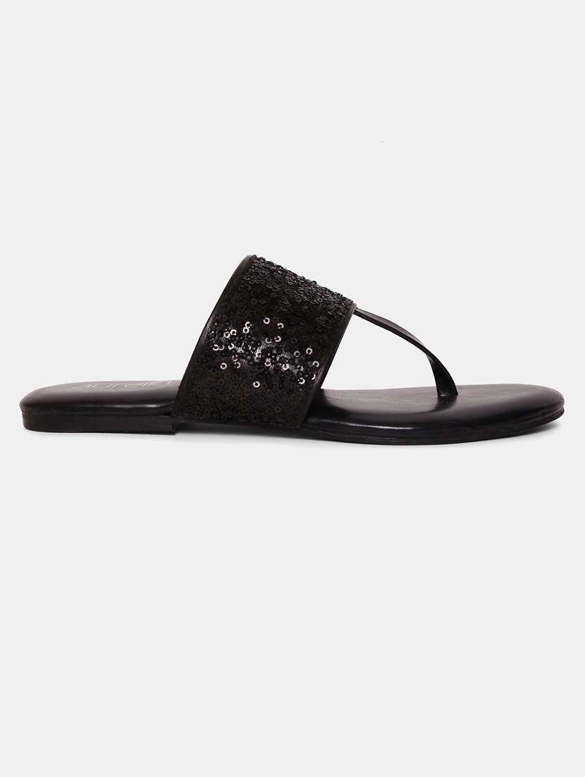 black fabric ethnic sandals