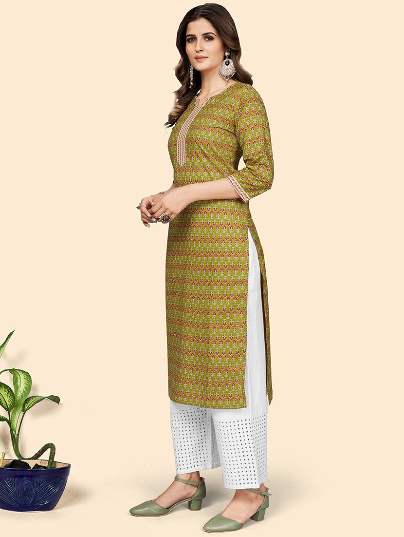 green printed straight kurta - 18341761 - Standard Image - 1