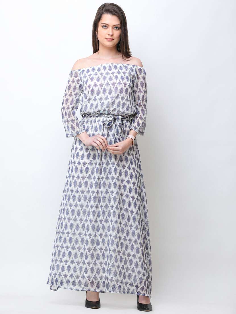 women tie front printed off shoulder dress - 18341969 -  Standard Image - 1