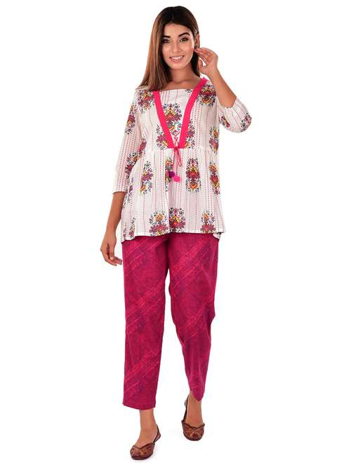 white cotton top pants set - 18342018 - Standard Image - 0