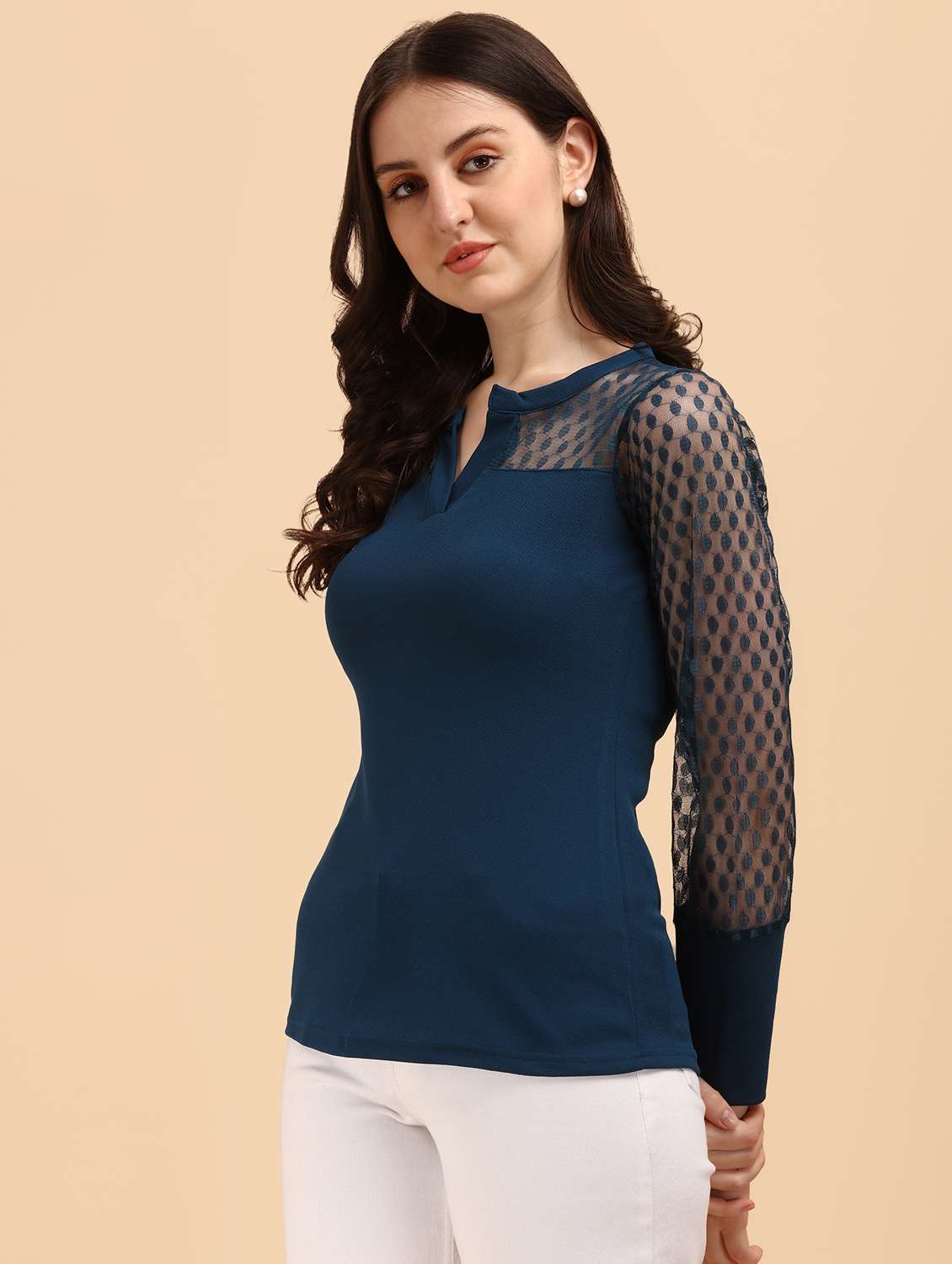 long sleeved laced a line top - 18342019 -  Standard Image - 1