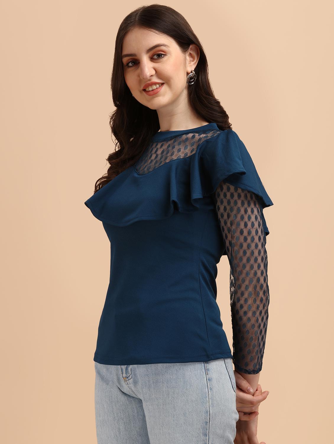 long-sleeved frilled and laced a line top - 18342043 - Standard Image - 1
