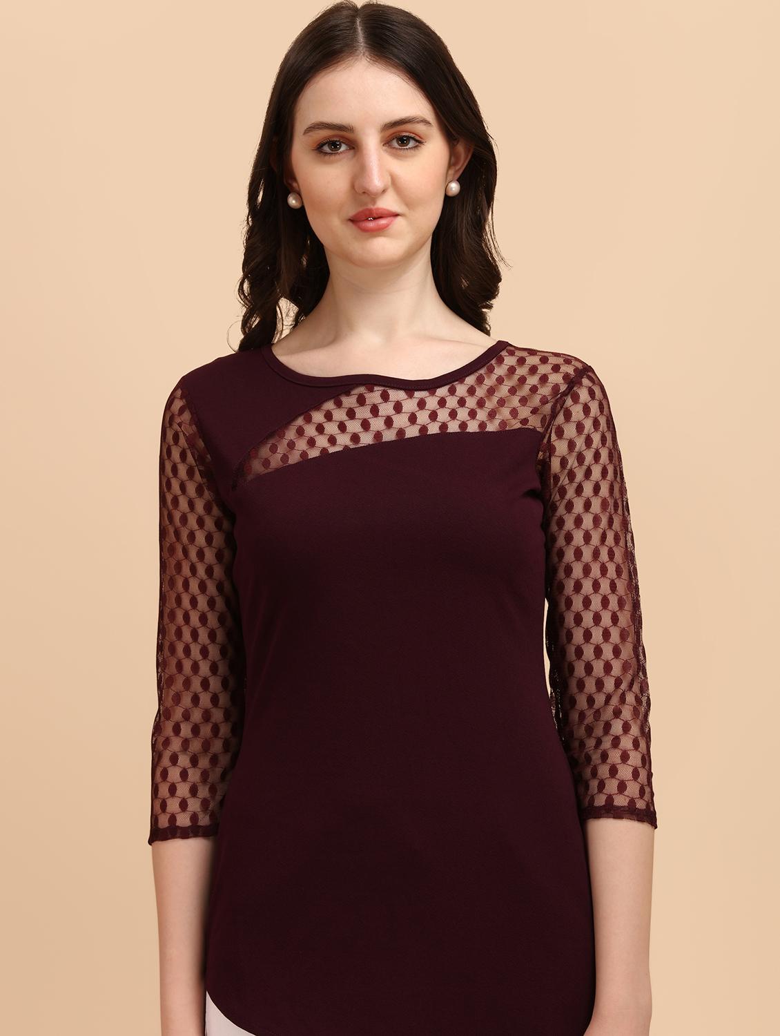 long-sleeved laced a line top - 18342049 - Standard Image - 1