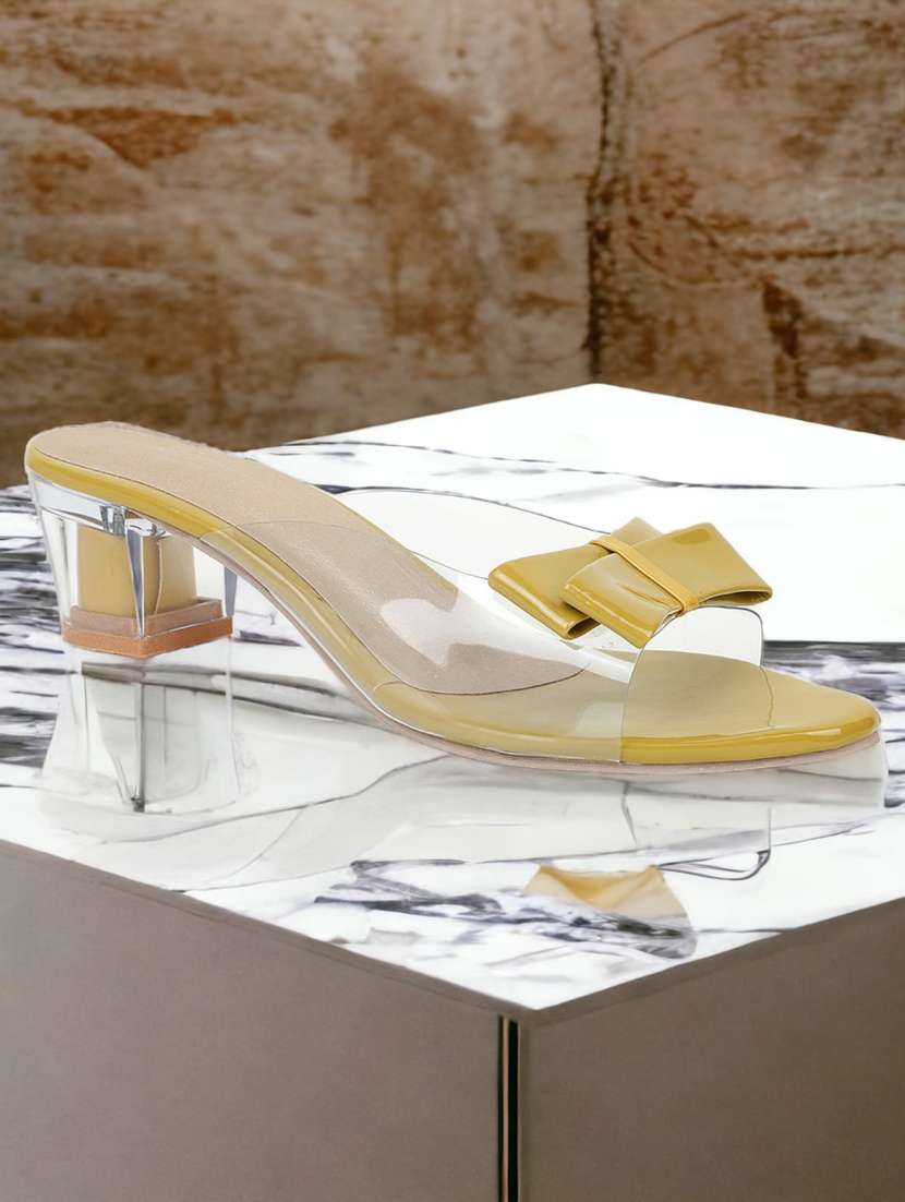 yellow synthetic slip on sandals