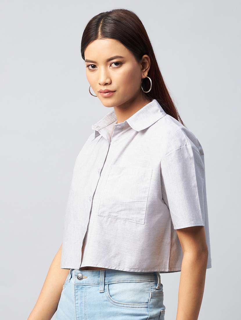 boxy solid crop shirt - 18342567 -  Standard Image - 1
