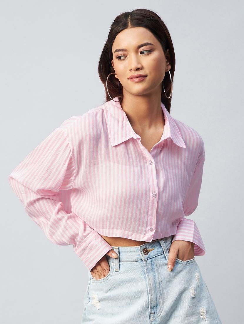 long sleeved striped crop shirt - 18342572 -  Zoom Image - 0