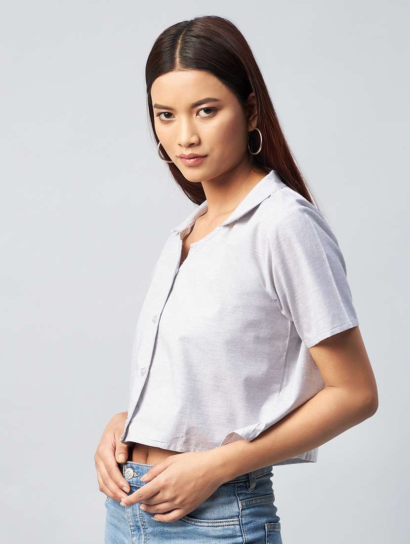 short sleeved solid crop shirt - 18342587 -  Standard Image - 1