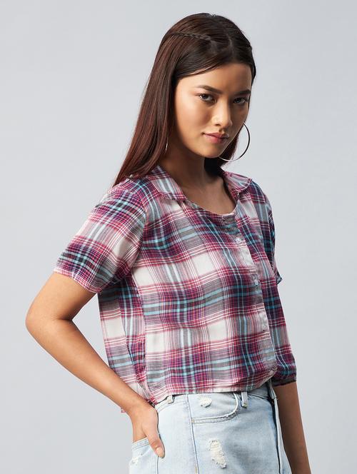 short sleeved checkered crop shirt - 18342588 -  Standard Image - 0