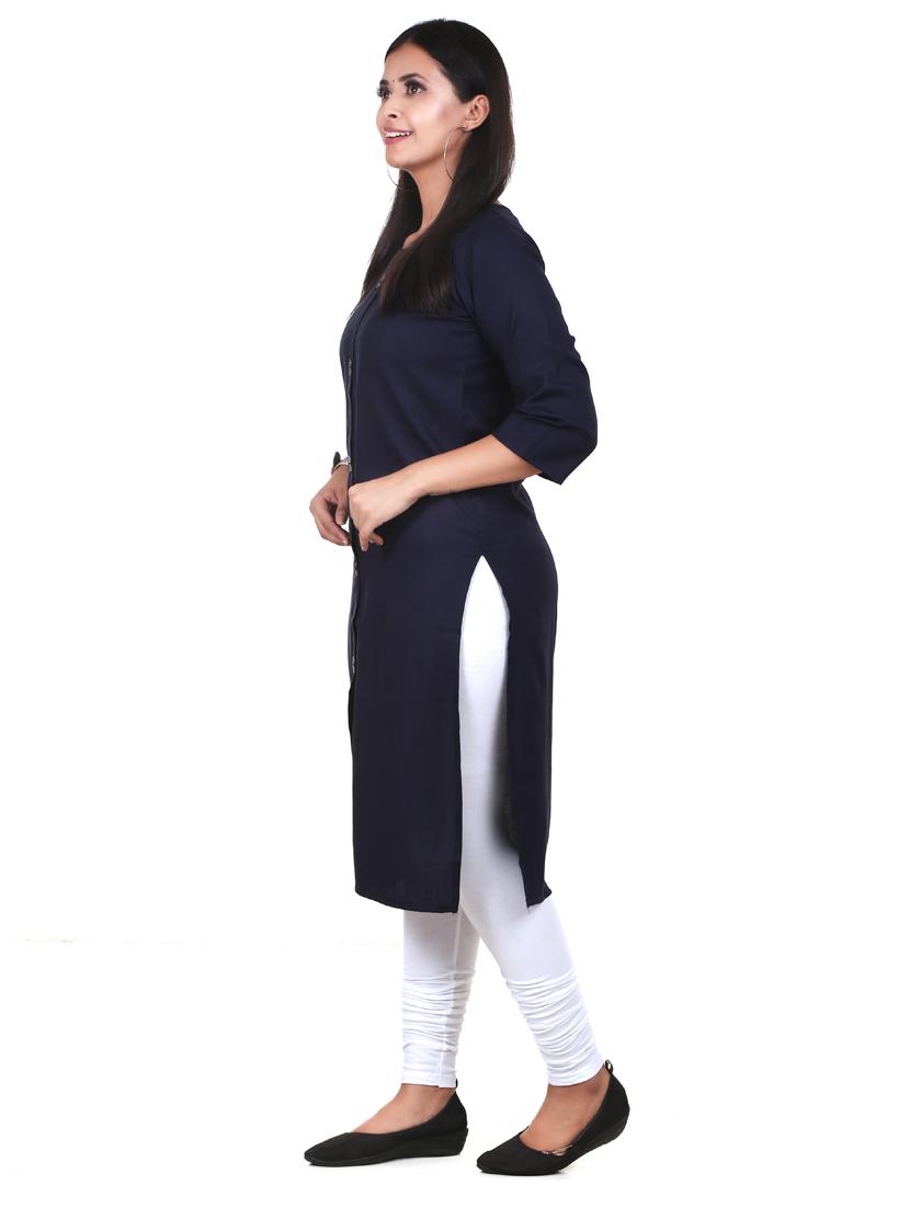 navy kurta churidaar set - 18342869 - Standard Image - 1
